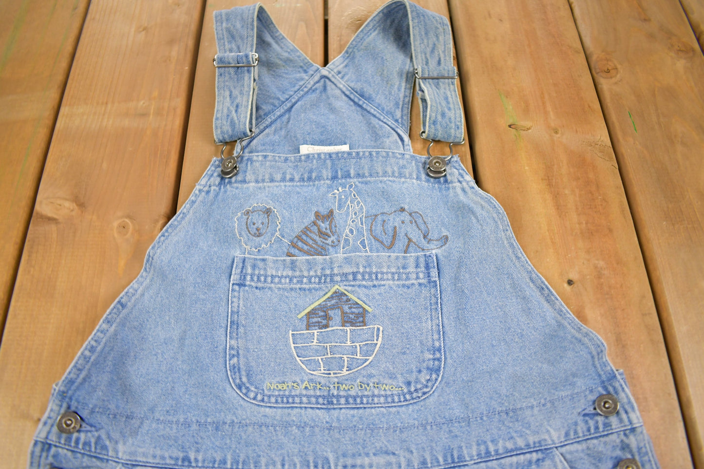 Vintage 1990s Christopher & Banks Embroidered Noah's Ark Theme Denim Overalls Size Medium / Streetwear / Vintage Overalls