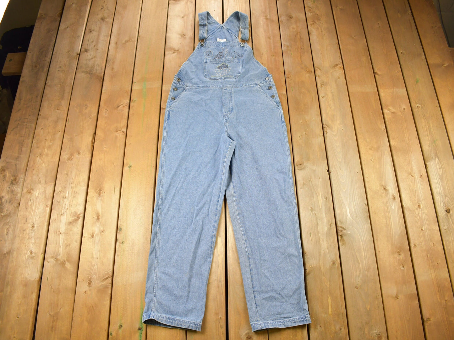 Vintage 1990s Christopher & Banks Embroidered Noah's Ark Theme Denim Overalls Size Medium / Streetwear / Vintage Overalls