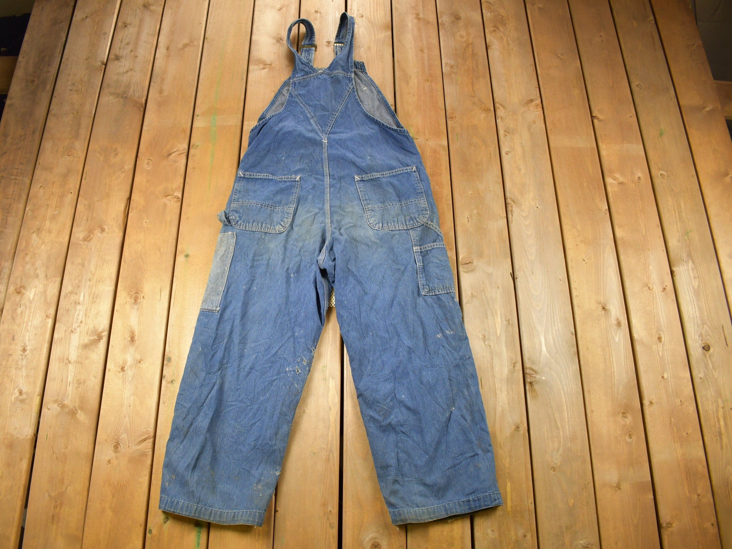 Vintage 1980s Carhartt Double Knee Distressed Denim Overalls Size 36 x 30