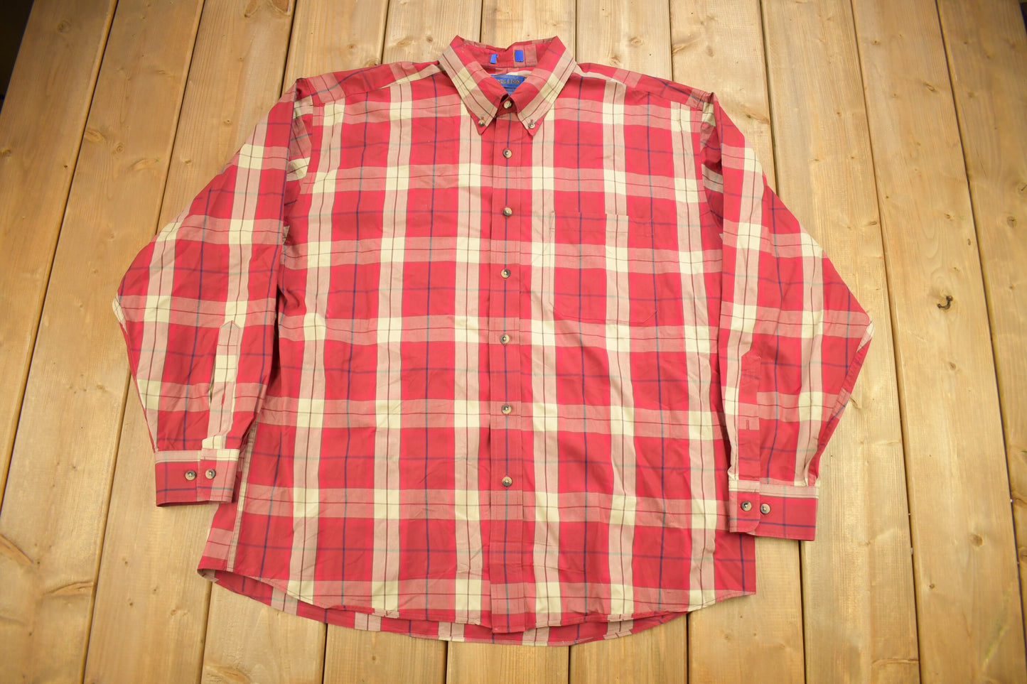 Vintage Pendleton Plaid Button Up Dress Shirt / Red Plaid dress Shirt / Lightweight Flannel / Pendleton Shirt / Pendleton Woolen Mills