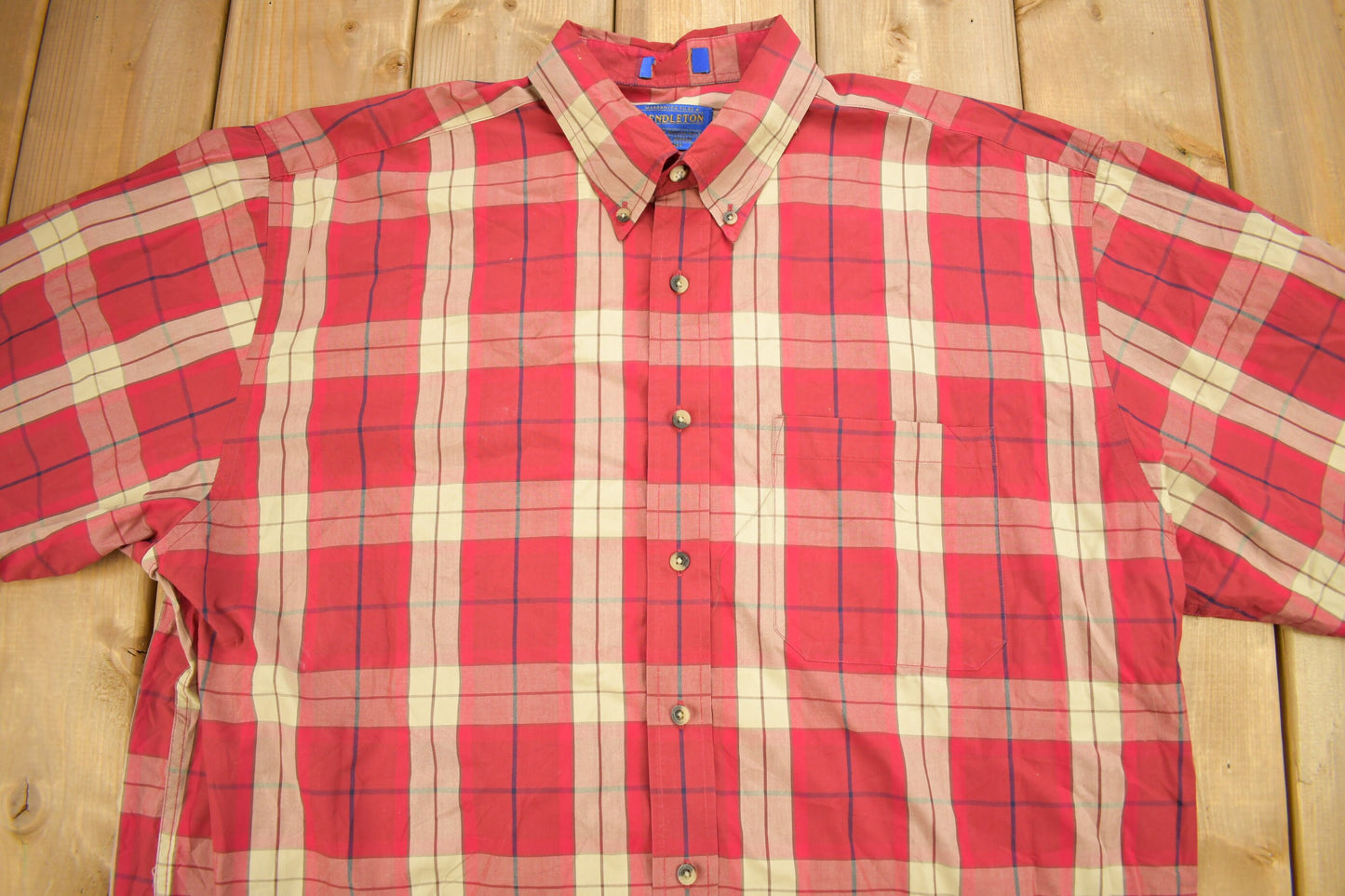 Vintage Pendleton Plaid Button Up Dress Shirt / Red Plaid dress Shirt / Lightweight Flannel / Pendleton Shirt / Pendleton Woolen Mills