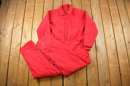 Vintage 1980s Red Insulated Coveralls Size XL / Vintage Coveralls / Winter Snow Suit / Vintage Workwear / One Piece Work Suit