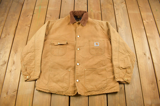 Vintage 1980s Carhartt Blanket Lined Chore Coat / Workwear / Streetwear / Made In USA / Button Up / Naturally Distressed Carhartt