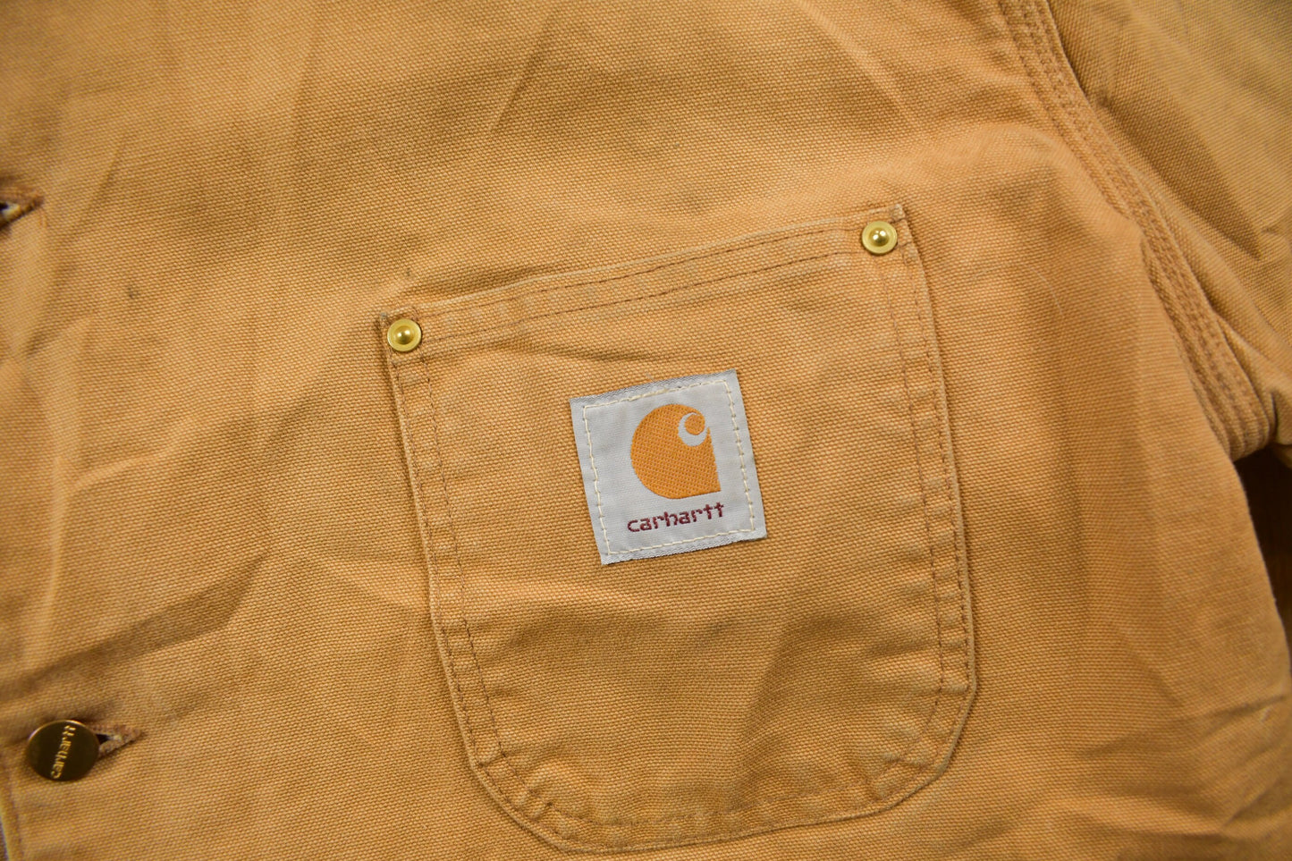 Vintage 1980s Carhartt Blanket Lined Chore Coat / Workwear / Streetwear / Made In USA / Button Up / Naturally Distressed Carhartt