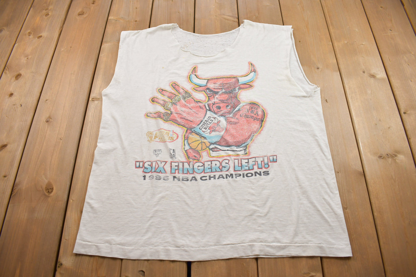 Vintage 1996 Chicago Bulls Champions Cut Off Sleeves Tank Top / Distressed / Streetwear / Rare Vintage / Single Stitch / Made In USA