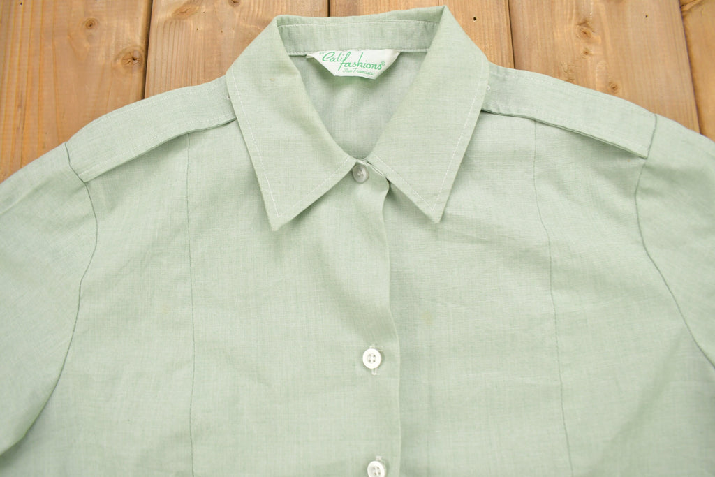 Vintage 1970s Cali Fashions Green Button Up Shirt