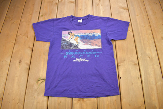 Vintage 1994 Seward Mountain Marathon Racer Souvenir T Shirt / National Bank of Alaska / Made In USA / Vacation Tee / Youth Sized