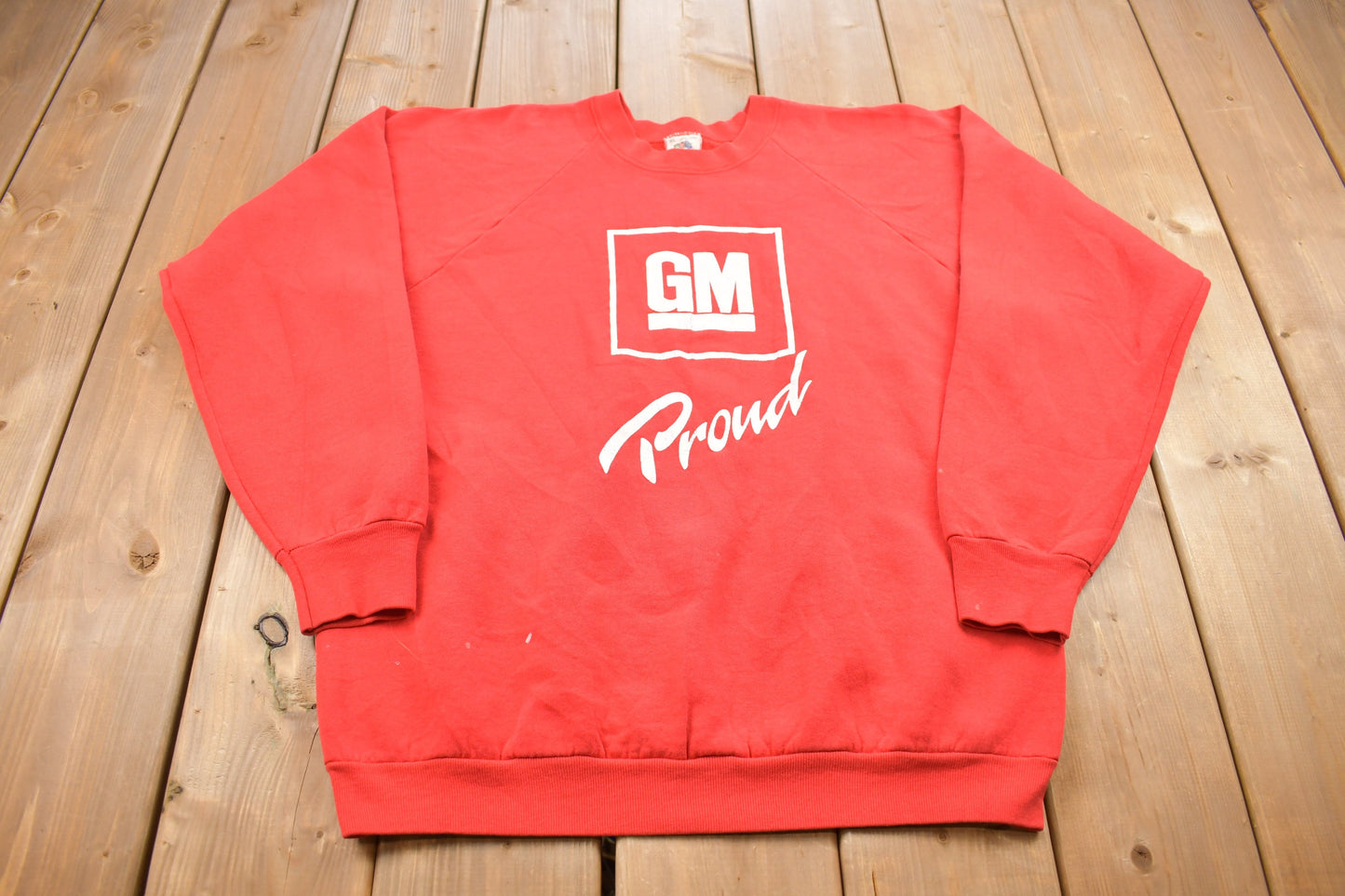 Vintage 1980s GM Proud Raglan Crewneck Sweatshirt / 80s Crewneck / Paint Stain / Made In USA / Essential / Streetwear / 80s