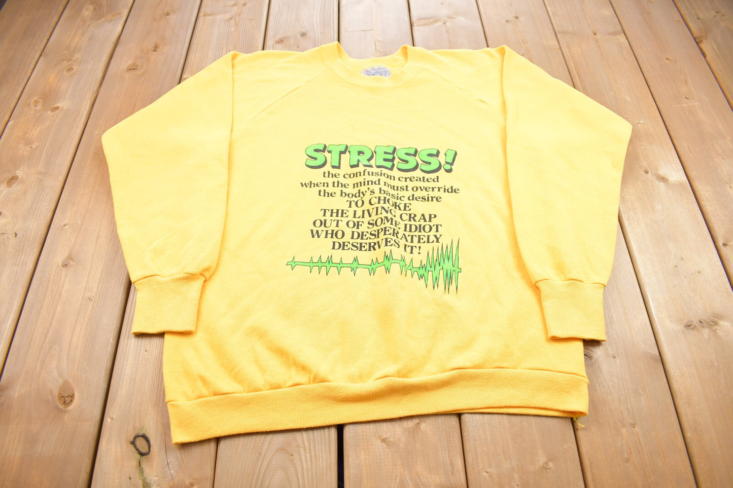 Vintage 1990s Funny Stress Raglan Crewneck Sweatshirt / 90s Crewneck / Made In USA / Essential / Streetwear / 90s