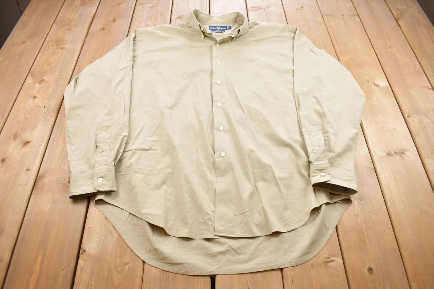 Vintage 1990s Ralph Lauren Beige Button Up Shirt / 1990s Button Up / Vintage Flannel / Basic Button Up /