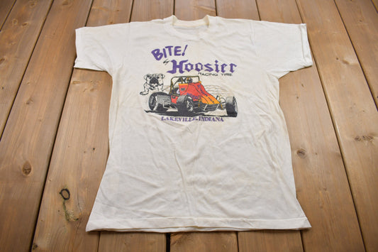 Vintage 1980s Bite by Hoosier Lakeville Indiana / Yellowing and Stains / Souvenir T Shirt / Rare Vintage / Made in USA / Single Stitch