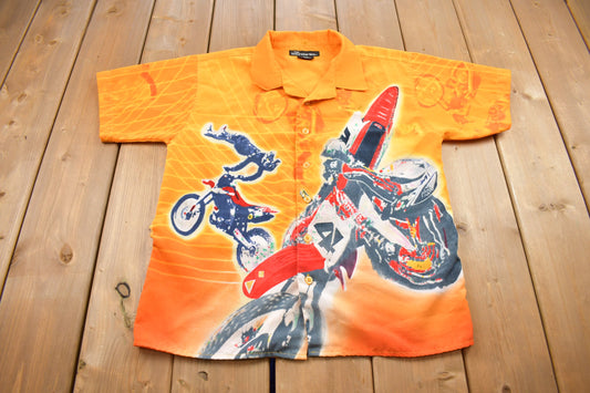 Vintage 2002 No Boundaries Moto Cross Button Up AOP T Shirt / Abstract Pattern / Casual Shirt / Formal Shirt