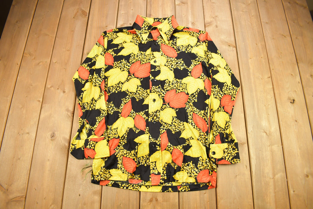 Vintage 1970s Bud Berna All Over Print Psychedelic Leaves Style Button-Up Shirt