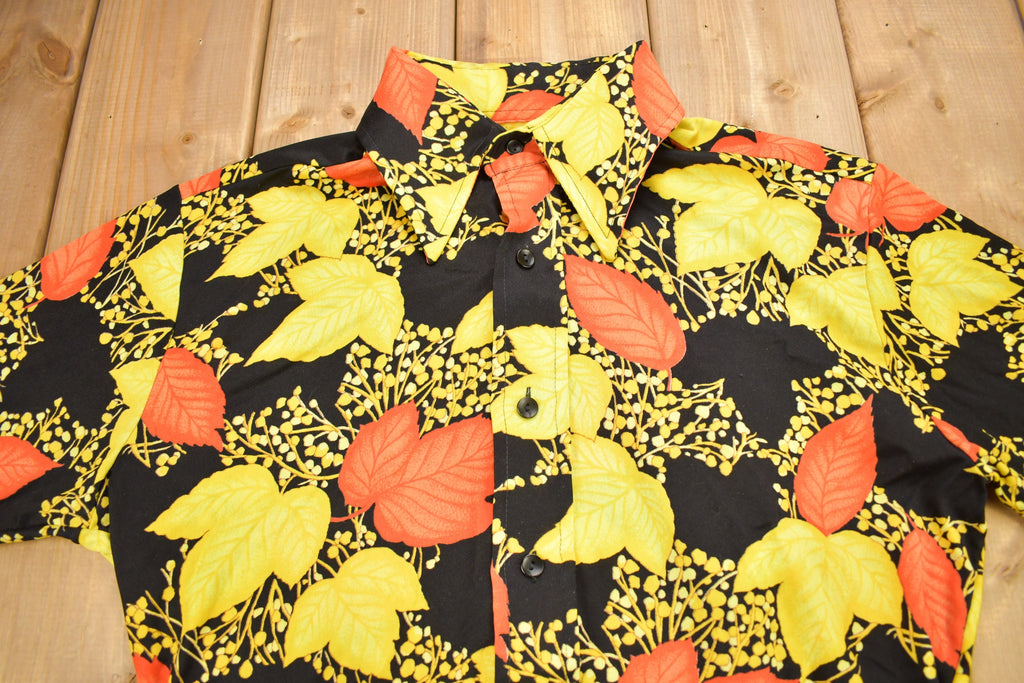 Vintage 1970s Bud Berna All Over Print Psychedelic Leaves Style Button-Up Shirt