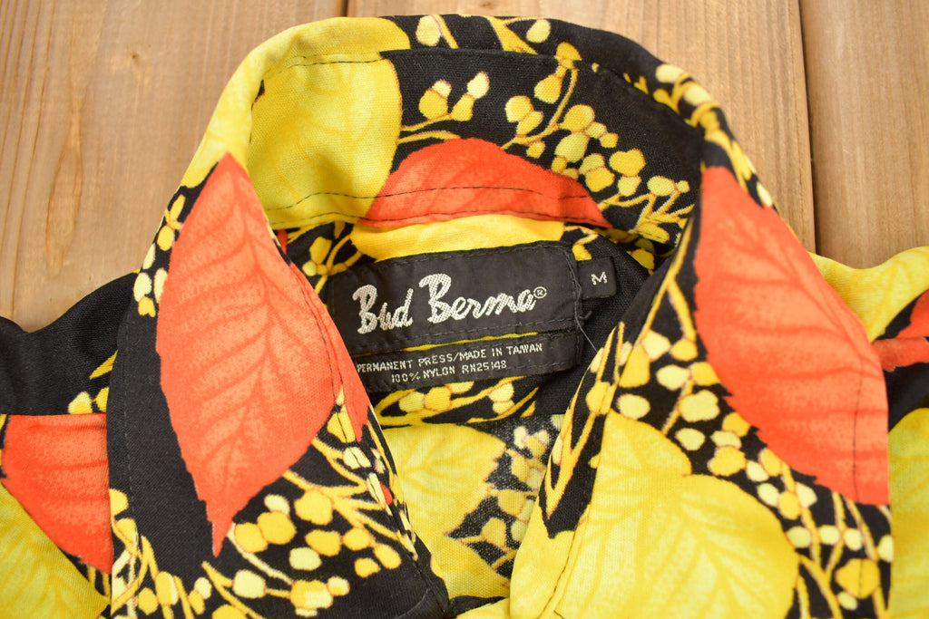 Vintage 1970s Bud Berna All Over Print Psychedelic Leaves Style Button-Up Shirt