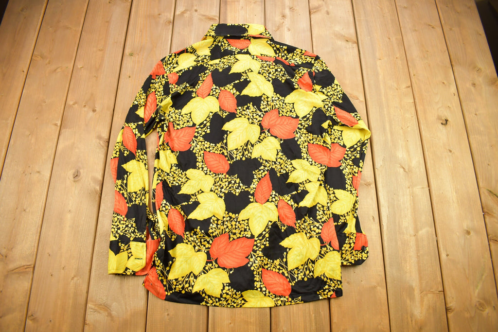 Vintage 1970s Bud Berna All Over Print Psychedelic Leaves Style Button-Up Shirt