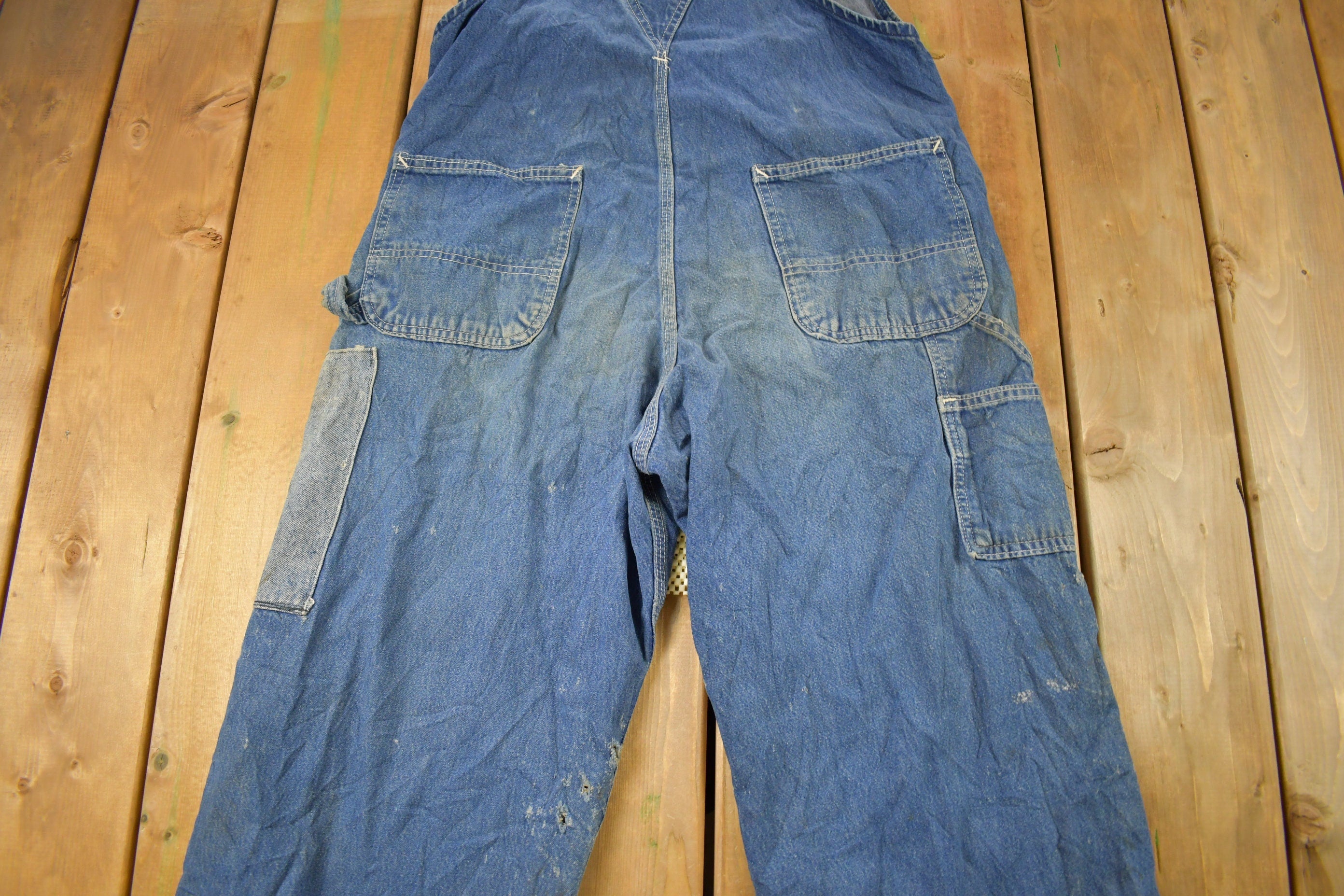 Vintage 1980s Carhartt Double Knee Distressed Denim Overalls Size 36 x 30