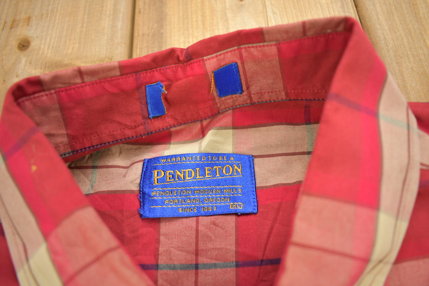 Vintage Pendleton Plaid Button Up Dress Shirt / Red Plaid dress Shirt / Lightweight Flannel / Pendleton Shirt / Pendleton Woolen Mills