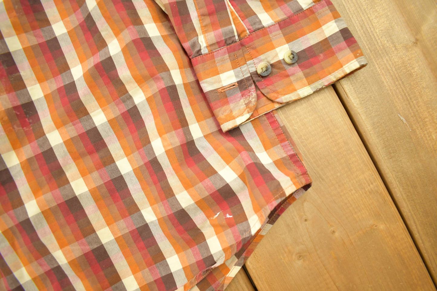 Vintage Pendleton Plaid Button Up Dress Shirt / Orange Plaid dress Shirt / Lightweight Flannel / Pendleton Shirt / Pendleton Woolen Mills