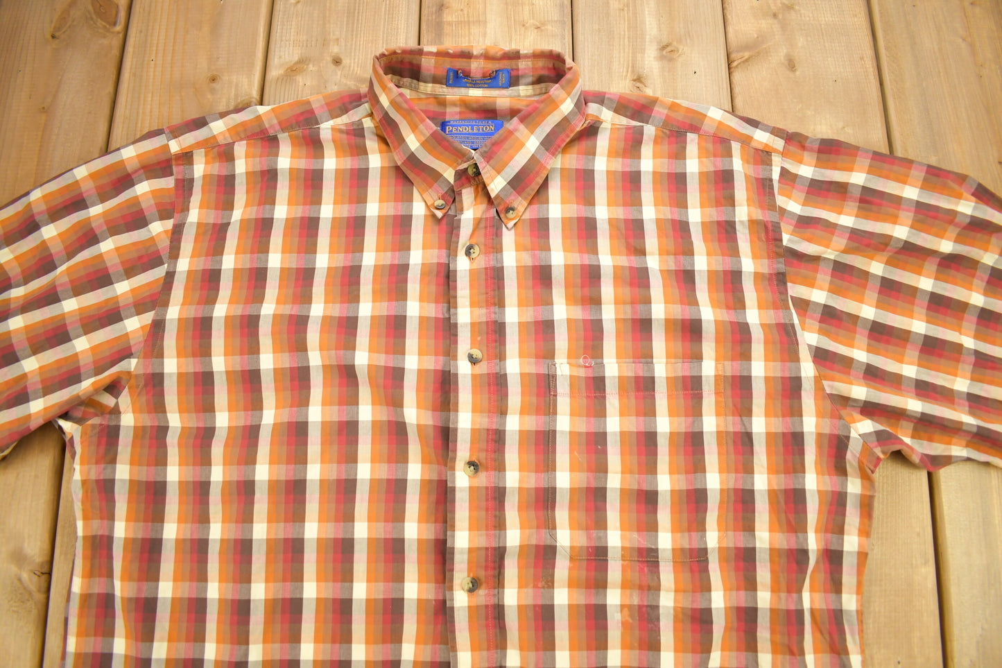 Vintage Pendleton Plaid Button Up Dress Shirt / Orange Plaid dress Shirt / Lightweight Flannel / Pendleton Shirt / Pendleton Woolen Mills