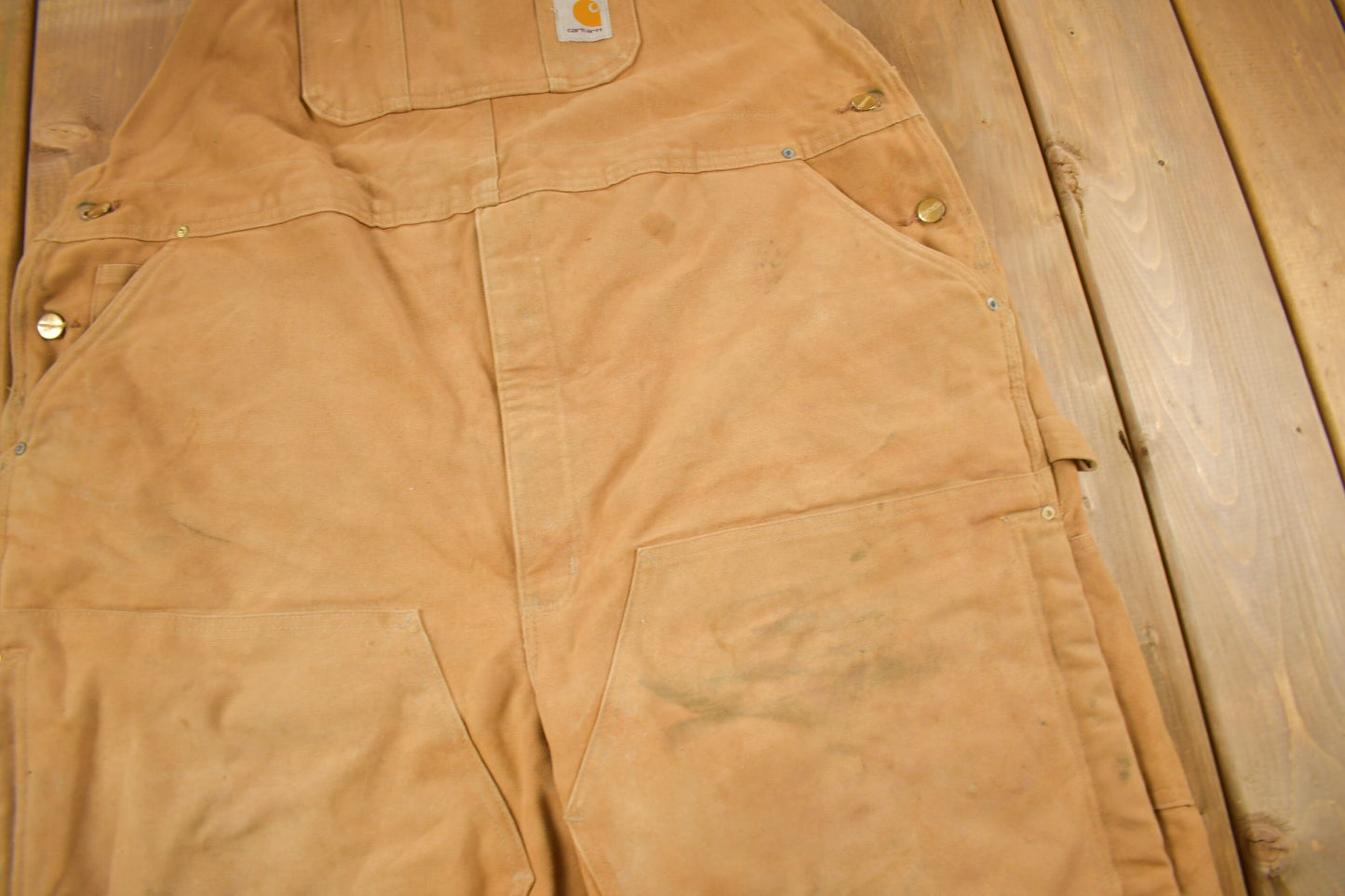 Vintage 1990s Carhartt Beige Double Knee Canvas Quilted Overalls Size 46 x 30 / Utility Overalls / Streetwear / Vintage Workwear