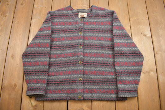 Vintage 1990s Woolrich Knitted Striped Button-Up Sweater / Vintage 90s Button-Up / All Over Pattern / Colorful / Sweater