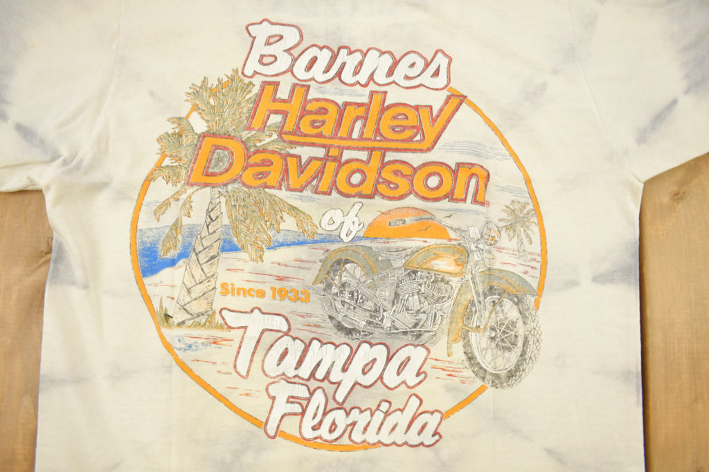 Vintage 1980s Barne's Harley Davidson Of Tampa Florida tie Dye T-Shirt