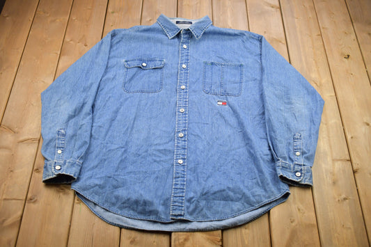 Vintage 1990s Tommy Hilfiger Denim Button Up Shirt / 1990s Button Up / Tommy Jeans / Vintage Flannel / Basic Button Up