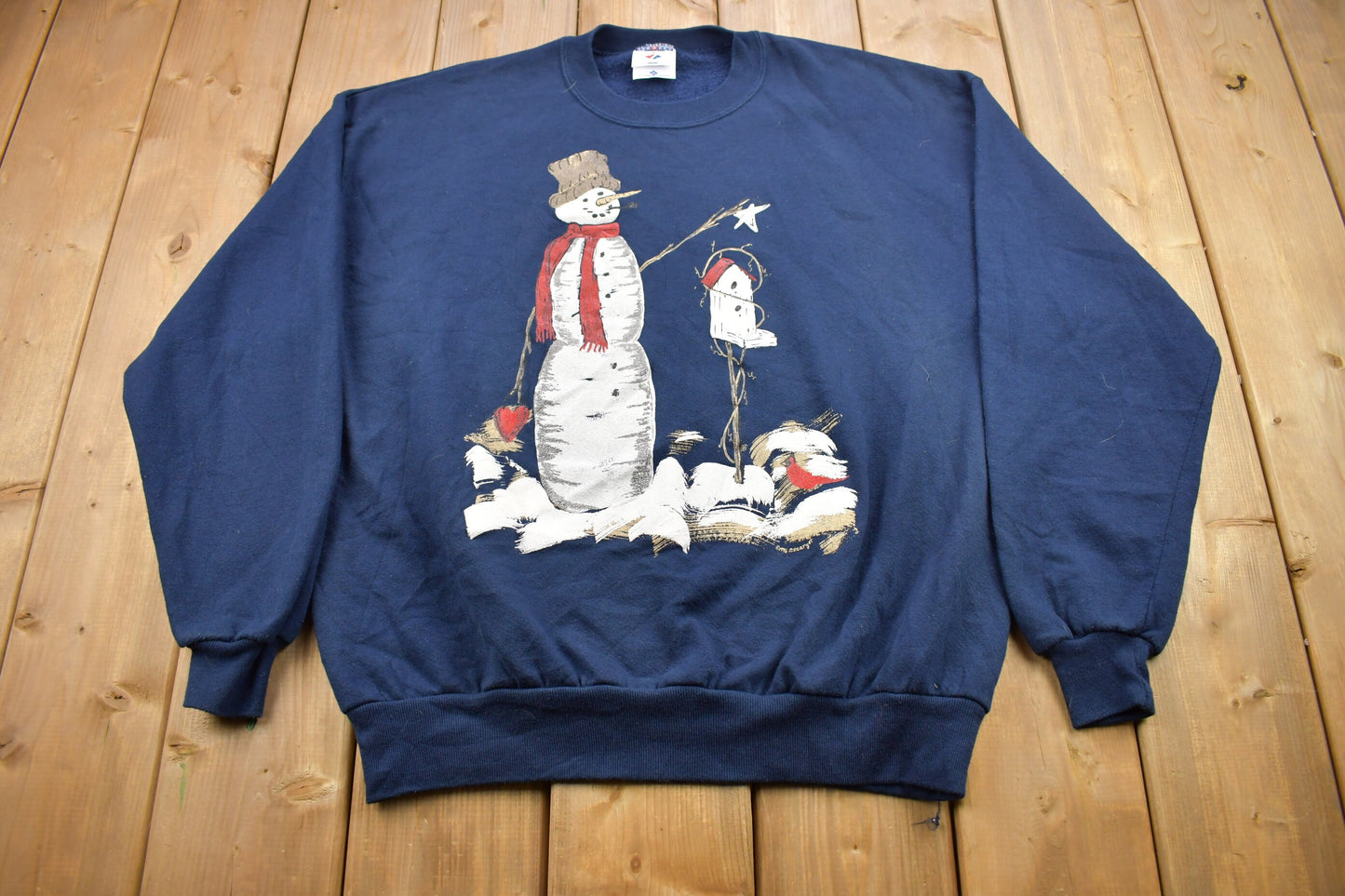 Vintage 1990s Snowman Winter Christmas Sweater / 90s Holiday Crewneck / Winter Wear / Festive Graphic Print