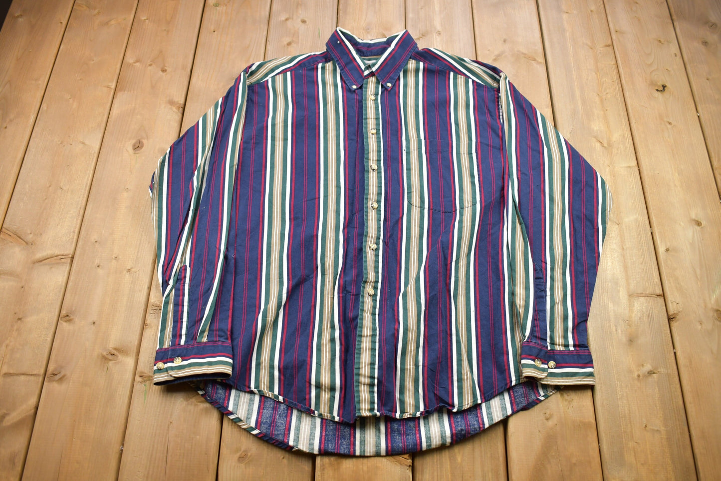 Vintage 1990s Striped Button Up Shirt / 1990s Button Up / Vintage Flannel / Basic Button Up