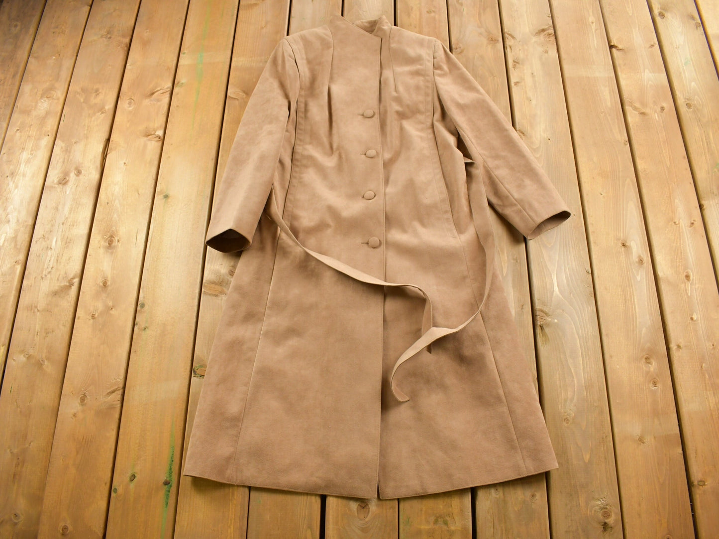 Vintage 1980s Olympic Suede Leather Trench Coat / Size 12 / Leather Coat / Long Jacket / Streetwear Fashion / Suede Jacket