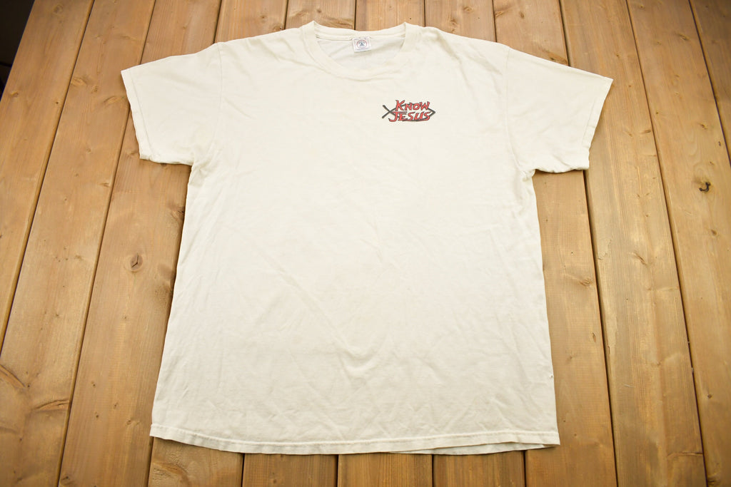 Vintage 1990s "Jesus Beat The Devil With A Big Ugly Stick" Know Jesus Graphic T-Shirt
