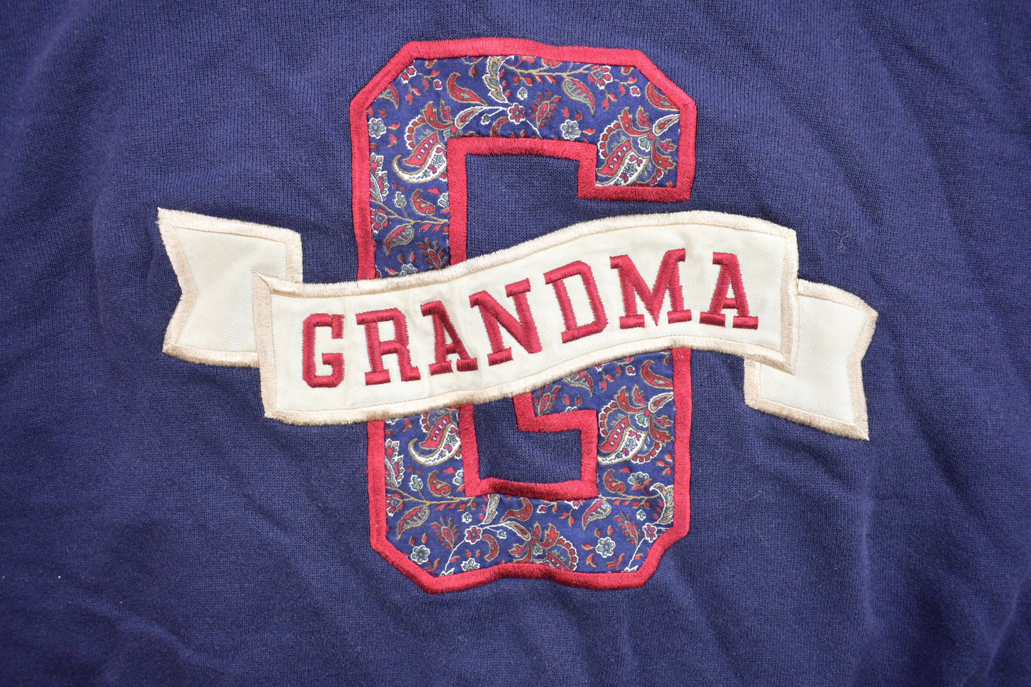 Vintage 1990s Cute Grandma Embroidered "G" Crewneck Sweater / 90s Crewneck / Grandma Sweater / Streetwear / Made In USA