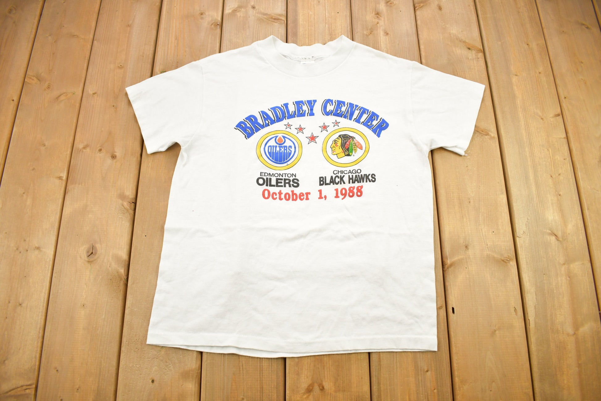 Vintage 1988 Edmonton Oilers Vs Chicago Blackhawks NHL Graphic T-Shirt