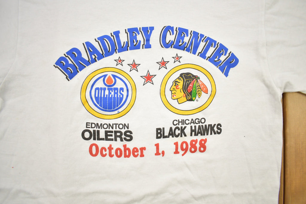 Vintage 1988 Edmonton Oilers Vs Chicago Blackhawks NHL Graphic T-Shirt