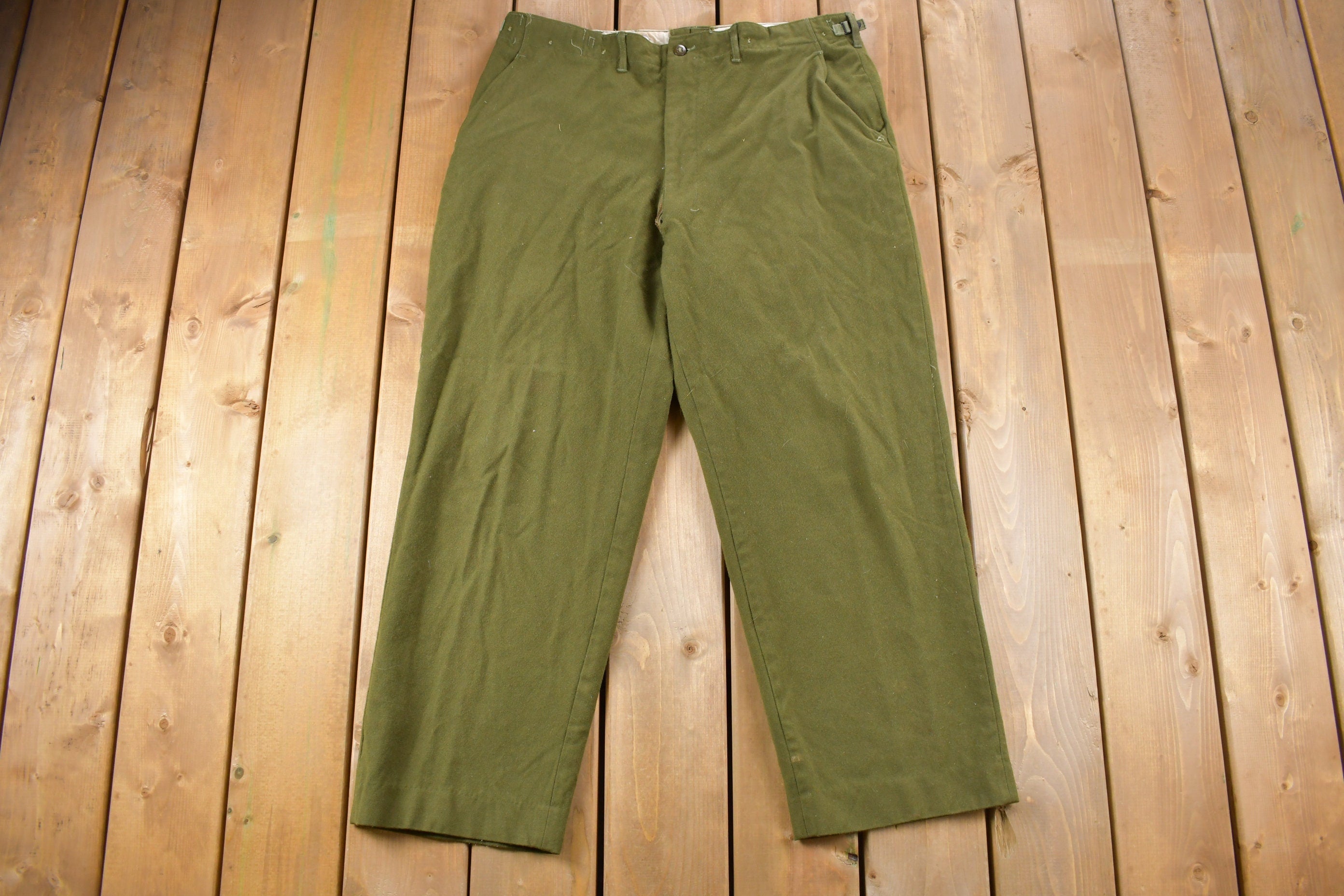 Vintage 1950s US Army Olive Green Cargo Pants Size 38