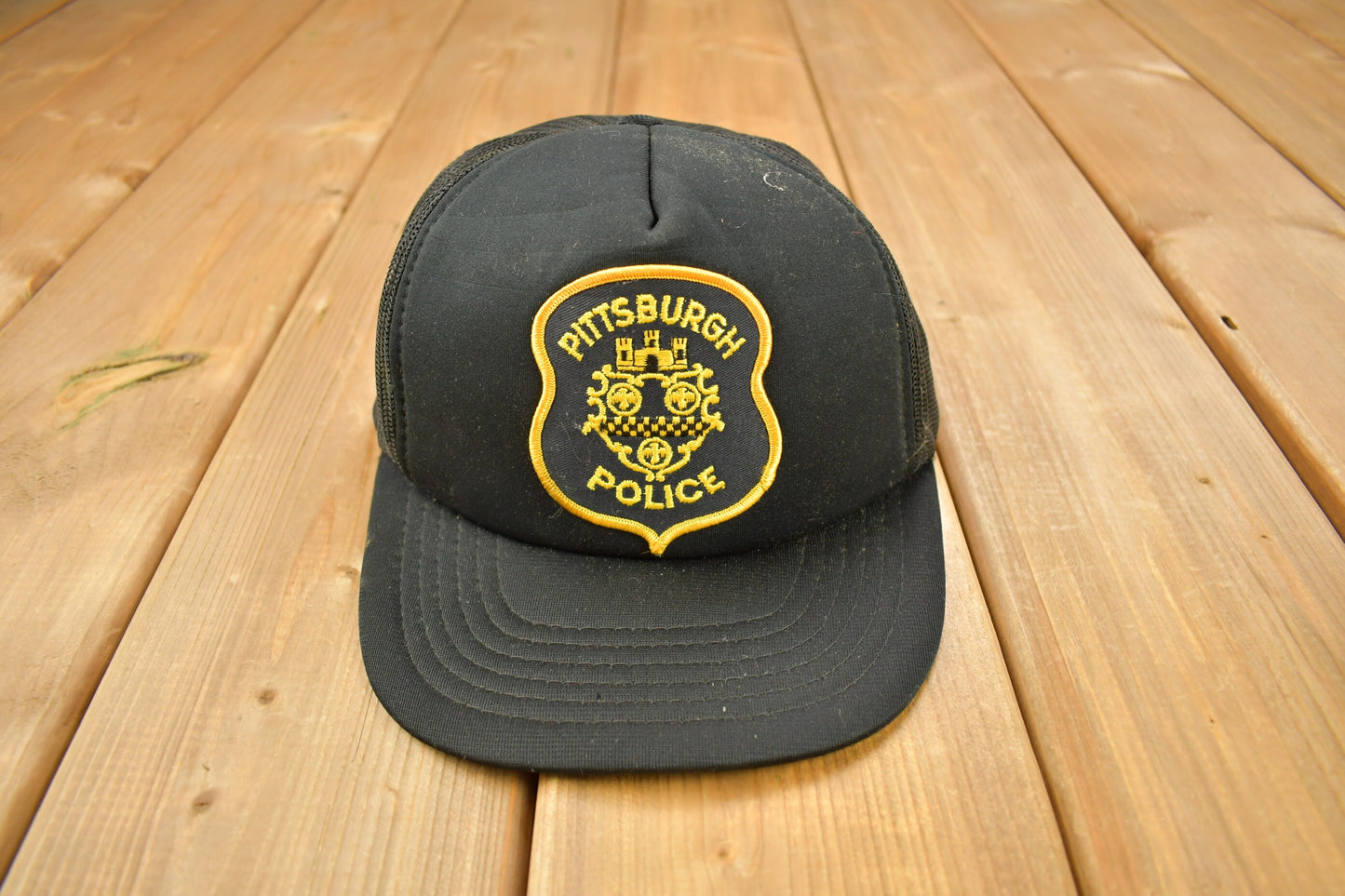 Vintage 1990s Pittsburgh Police Embroidered Trucker Hat / OSFA / 90s Mesh Trucker Hat / Vintage Snap Back / Souvenir Cap / Summer Hat