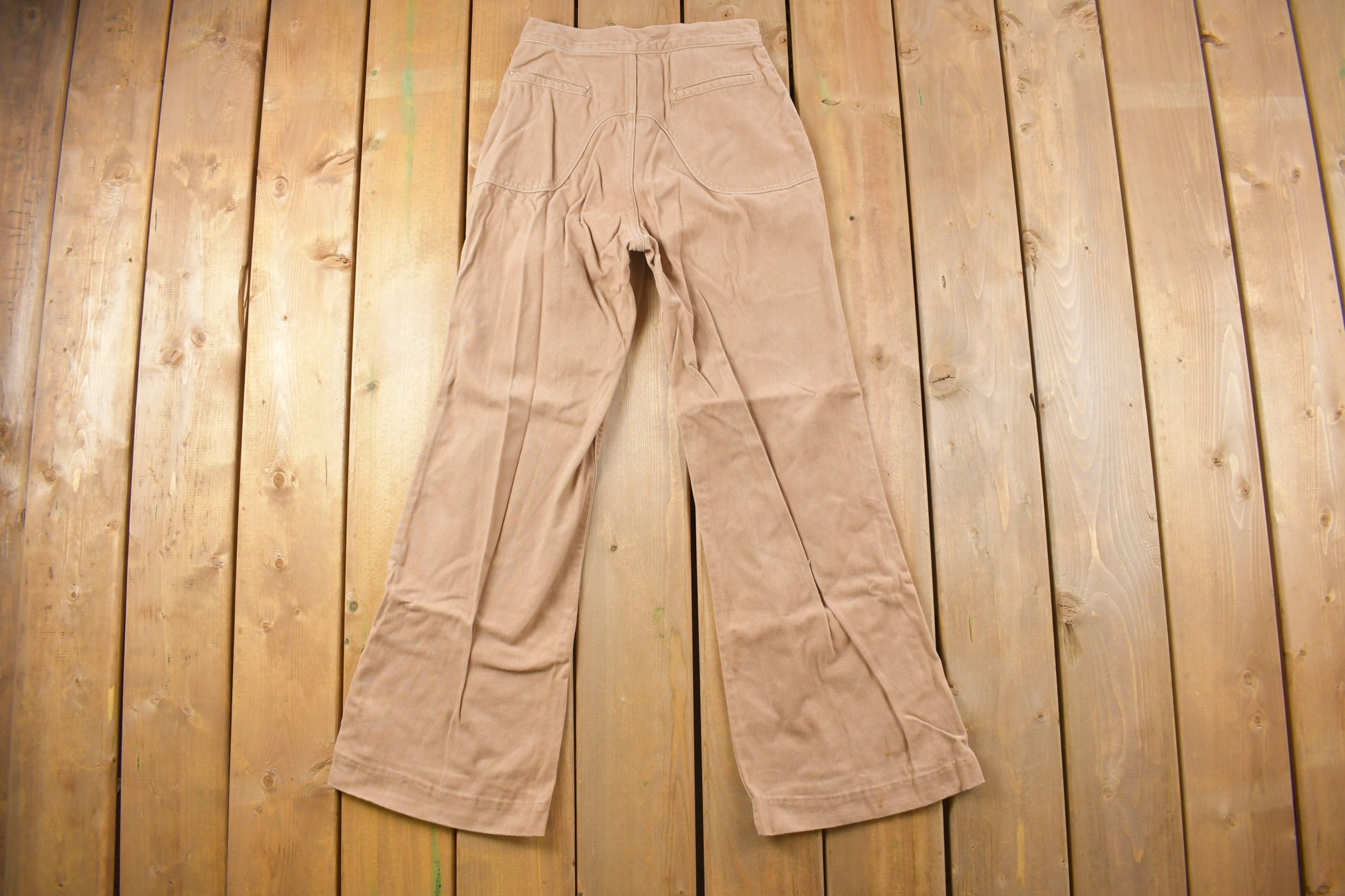 Vintage 1970s Beige Flared Trousers Size 24 x 28