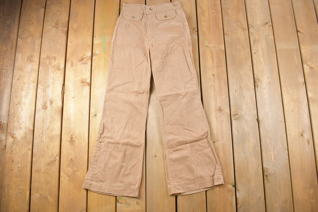 Vintage 1970s Beige Flared Trousers Size 24 x 28