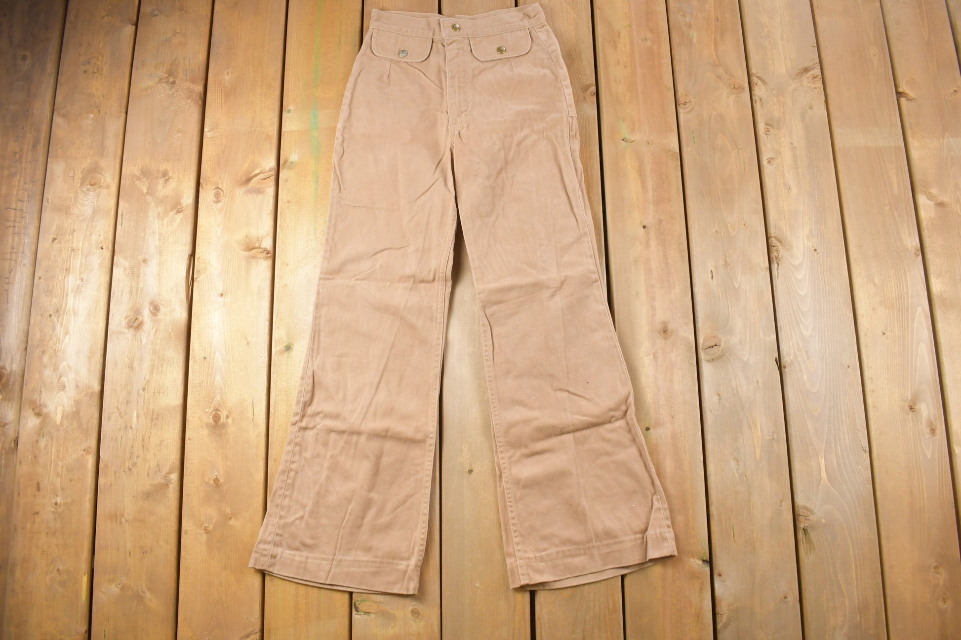 Vintage 1970s Beige Flared Trousers Size 24 x 28