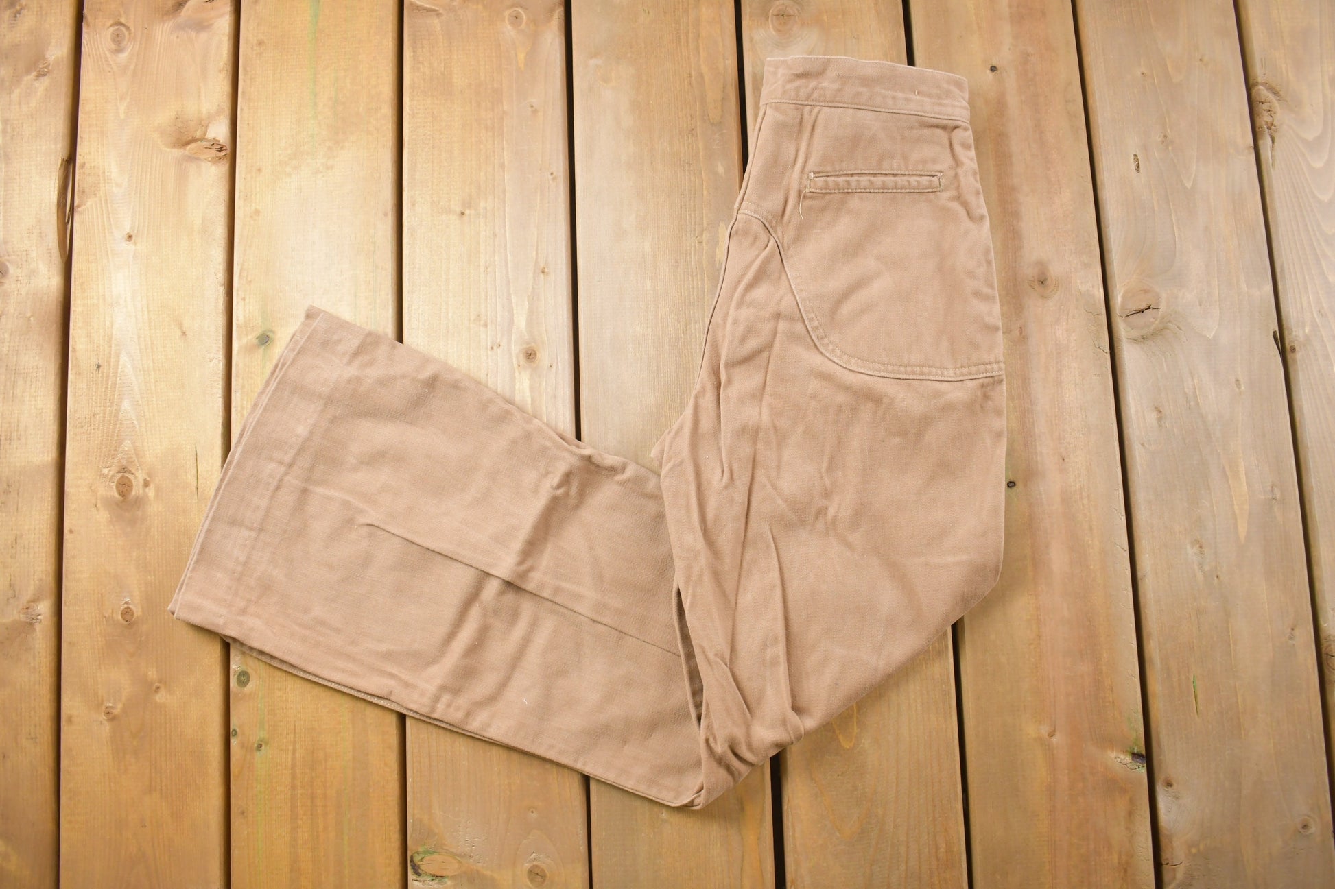 Vintage 1970s Beige Flared Trousers Size 24 x 28