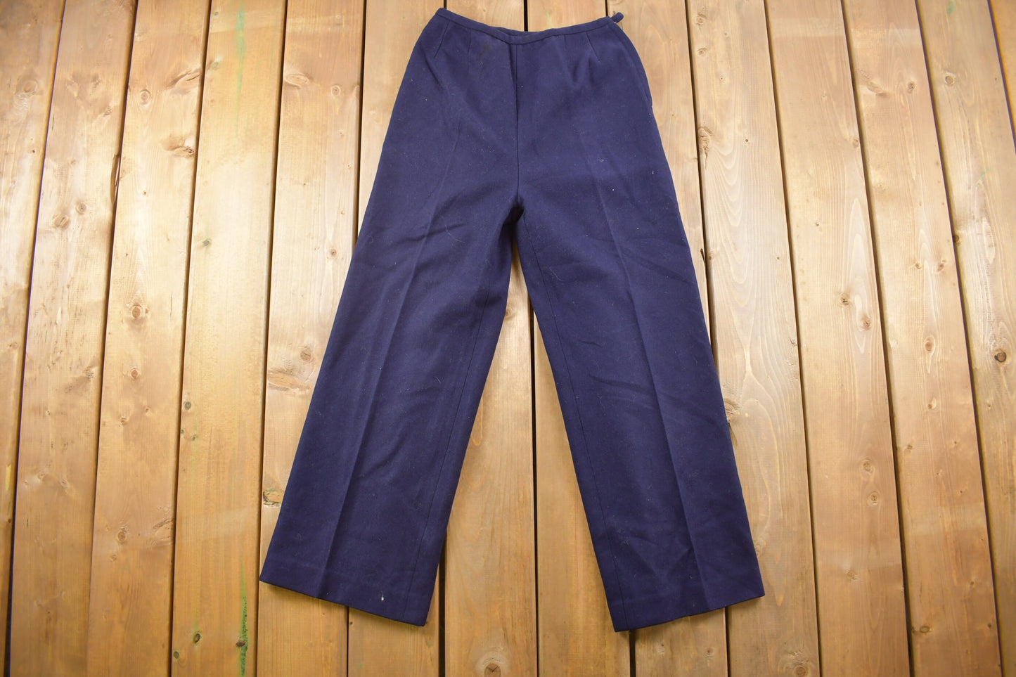 Vintage 1980s Wool Navy Blue Trousers Size 24 x 27 / True Vintage / Bottoms / Vintage Pants / Retro Style / Made in USA