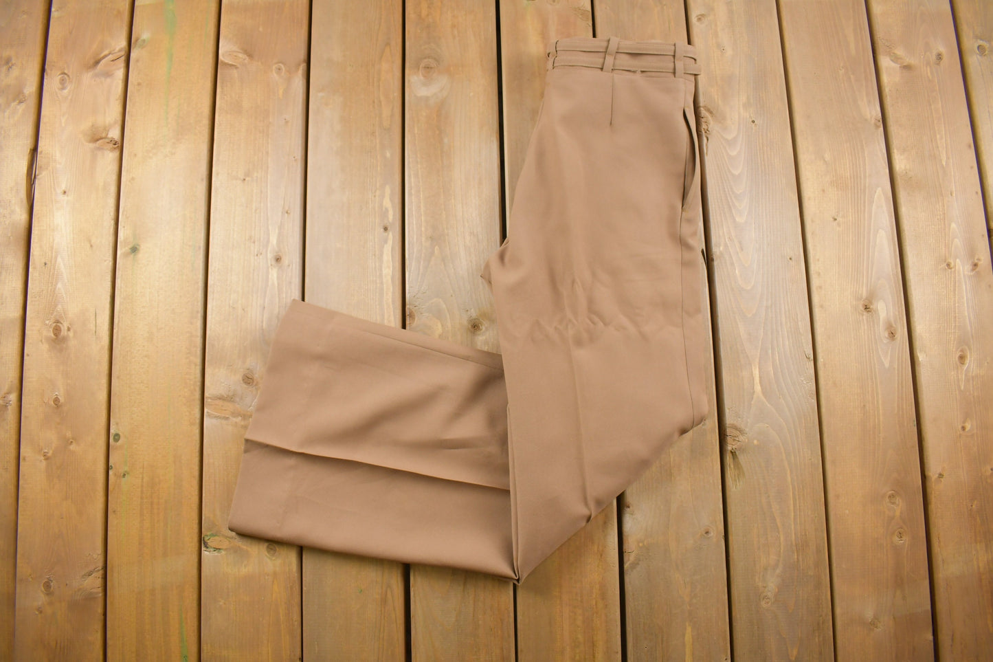 Vintage 1970s Right On Brown Flared-Leg Built-in Belt Trousers Size 28 x 32