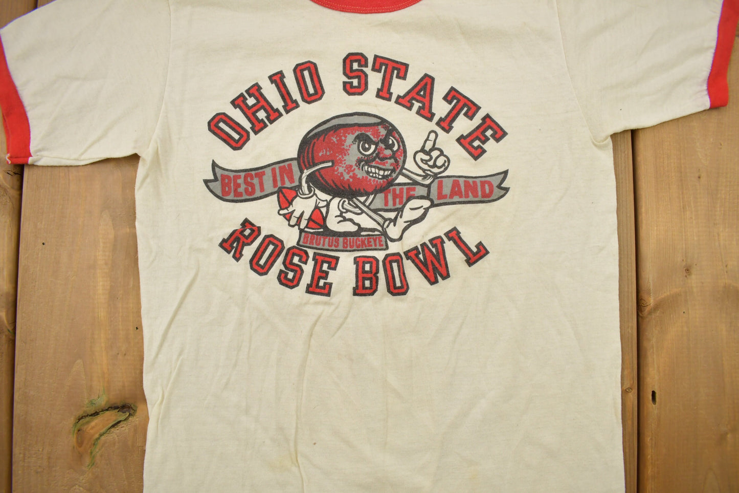 Vintage 1970s Ohio State University Collegiate Rosebowl Theme Ringer T-Shirt / Americana / True Vintage / Made In USA