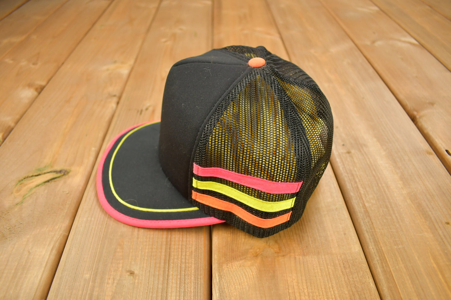 Vintage 1980s Black & Pink Blank Trucker Hat / OSFA / 80s Mesh Trucker Hat / Vintage Snap Back / Century 21 Headwear