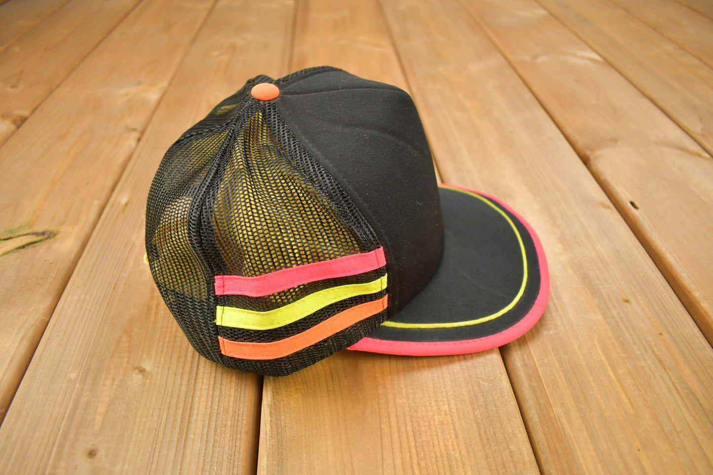 Vintage 1980s Black & Pink Blank Trucker Hat / OSFA / 80s Mesh Trucker Hat / Vintage Snap Back / Century 21 Headwear