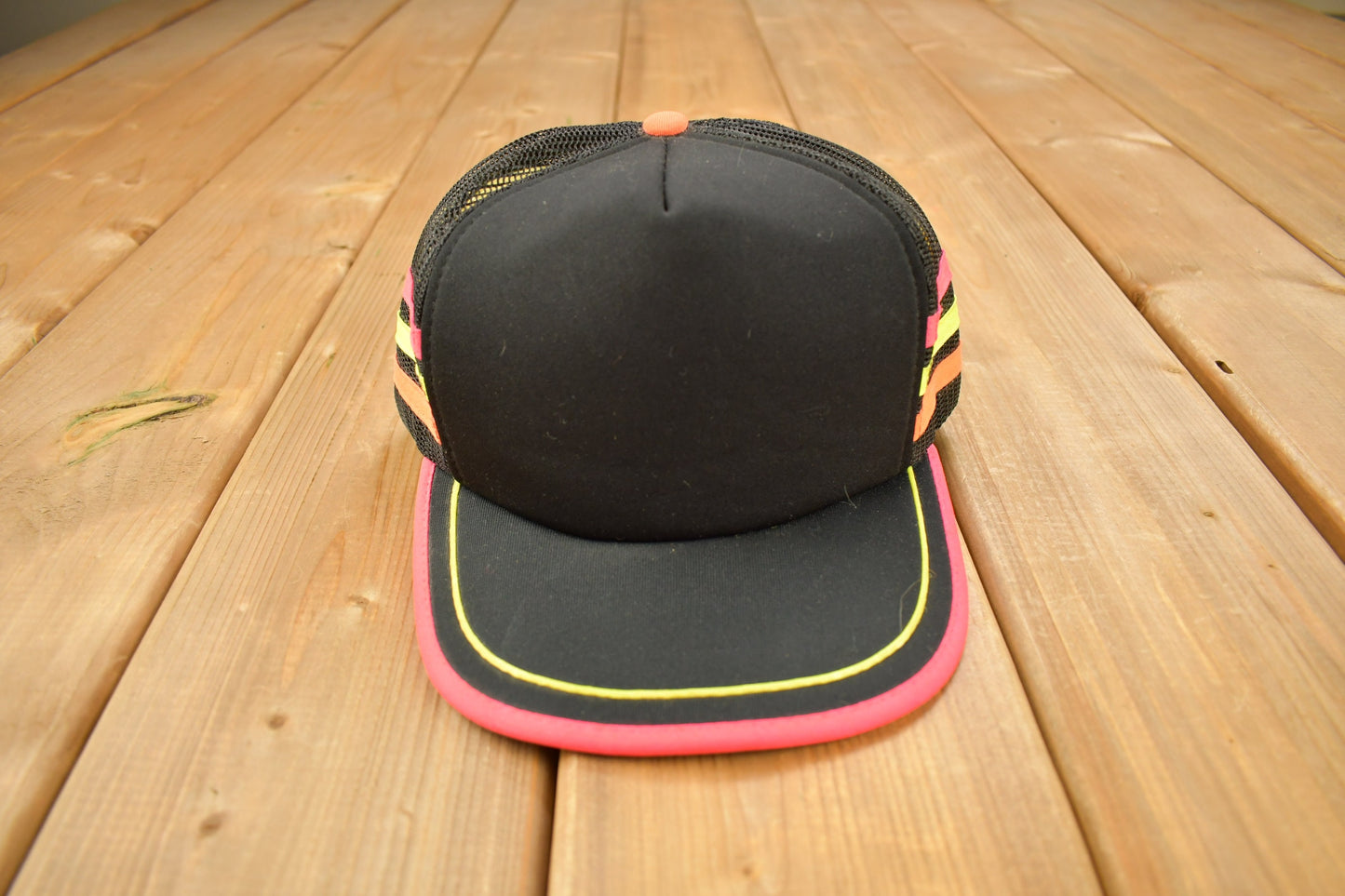 Vintage 1980s Black & Pink Blank Trucker Hat / OSFA / 80s Mesh Trucker Hat / Vintage Snap Back / Century 21 Headwear