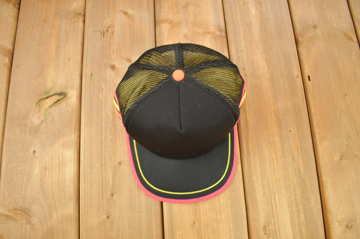 Vintage 1980s Black & Pink Blank Trucker Hat / OSFA / 80s Mesh Trucker Hat / Vintage Snap Back / Century 21 Headwear