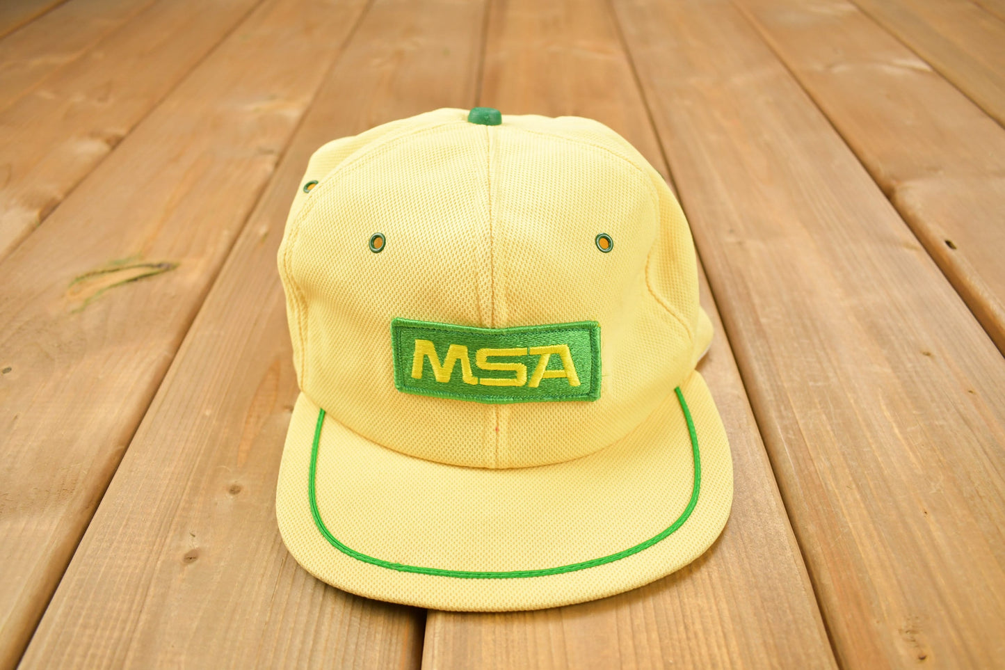 Vintage 1990s MSA Safety Company Yellow Snap Back Hat / OSFA / 90s Hat / Vintage Snap Back / Souvenir Cap / Made In USA