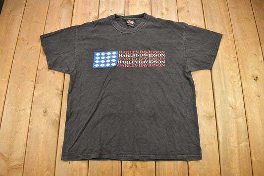 Vintage 2002 Buffalo Harley Davidson New York Graphic T-Shirt / Made In USA / Biker Tee / Souvenir T Shirt / American Flag Graphic